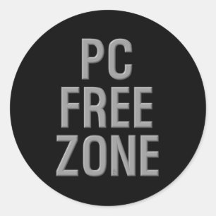 PC Free Zone black large round stickers