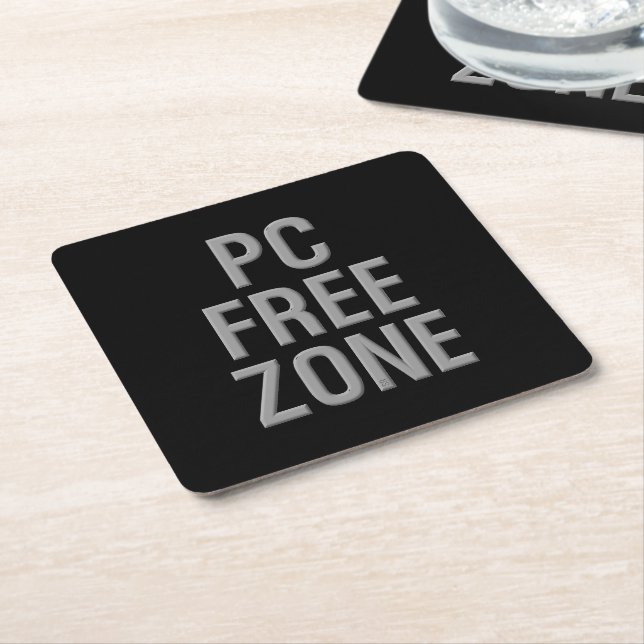 PC Free Zone black paper coasters (Angled)