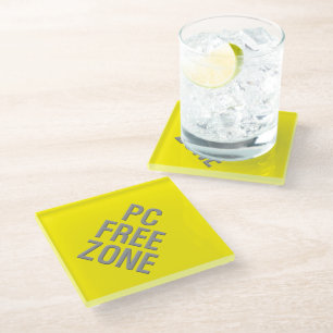 PC Free Zone yellow diamond glass coaster