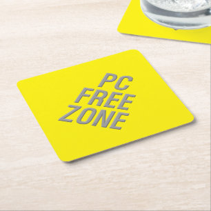 PC Free Zone yellow diamond paper coasters