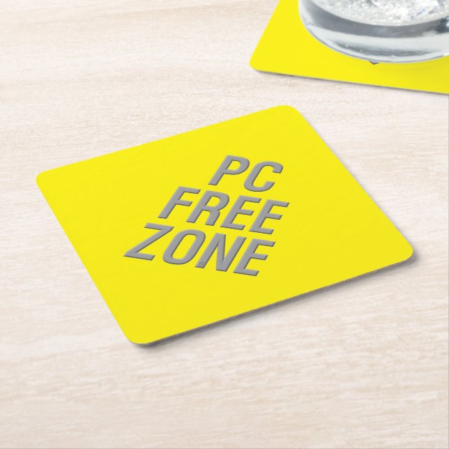 PC Free Zone yellow diamond paper coasters (Angled)