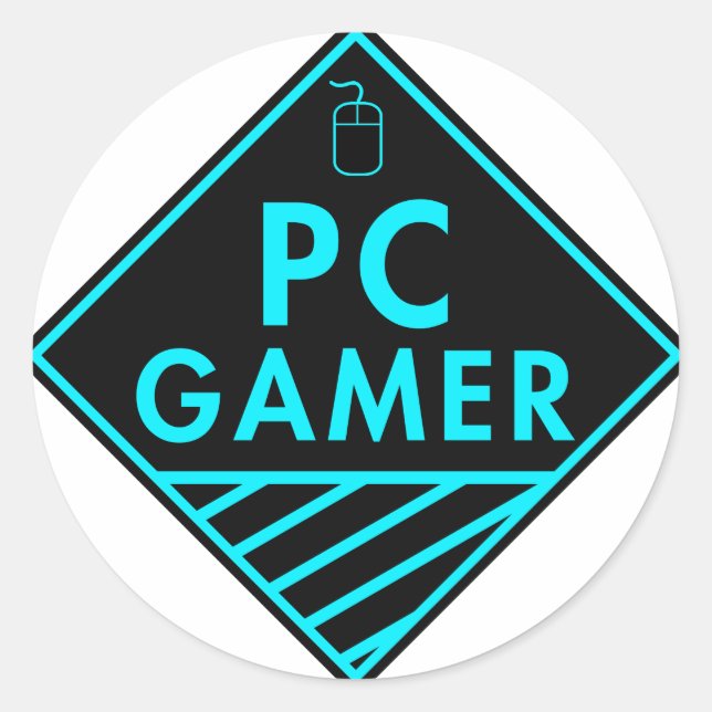 pc gaming (blue) classic round sticker (Front)