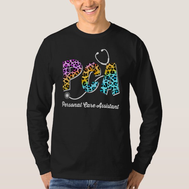 Pca For Personal Care Assistant Leopard  Nurses Da T-Shirt (Front)