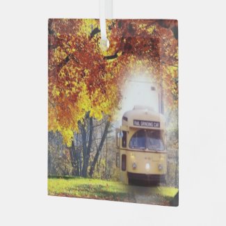 PCC Work Car in Woods Glass Square Ornament