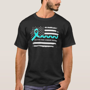 PCOS Awareness American Flag Teal Ribbon T-Shirt