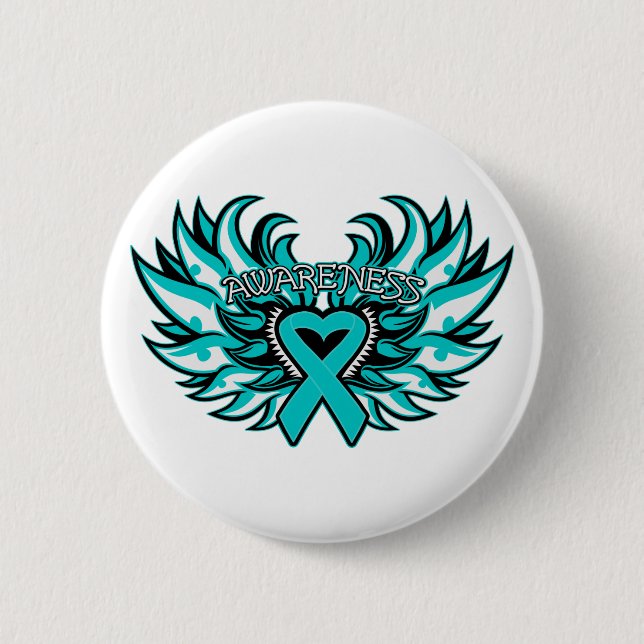 PCOS Awareness Heart Wings.png 2 Inch Round Button (Front)