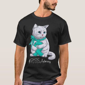 PCOS Awareness Month Teal Ribbon Cat T-Shirt
