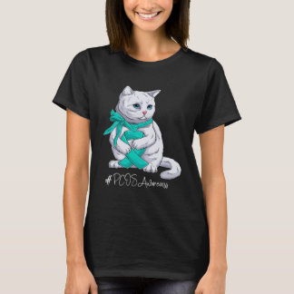 PCOS Awareness Month Teal Ribbon Cat T-Shirt