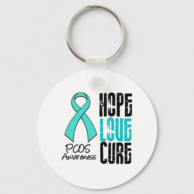 PCOS Hope Love Cure Ribbon Keychain (Front)