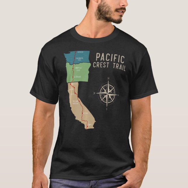 Pct  Pacific Crest Trail Hiking Map  1 T-Shirt (Front)