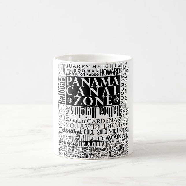 PCZ – Panama Canal Zone Locations in Black Coffee Mug (Center)