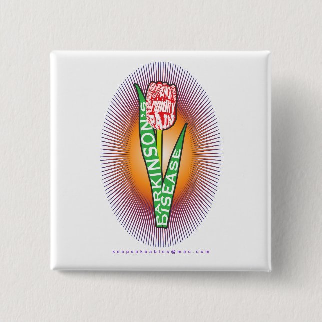 PD Wordy Red Tulip with burst 2 Inch Square Button (Front)