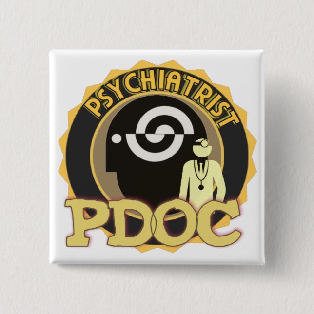 PDOC LOGO PSYCHIATRIST 2 INCH SQUARE BUTTON (Front)