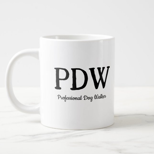 “PDW Professional Dog Walker” Funny Dog Lover Gift Large Coffee Mug (Left)