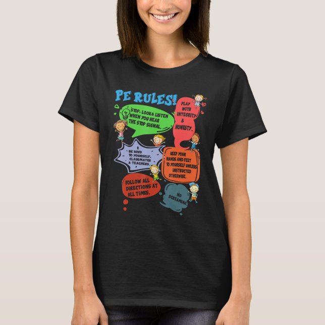 PE Rules Physical Education Teacher Back To School T-Shirt (Front)