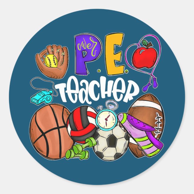 Pe Teacher Funny Physical Education Teacher Back Classic Round Sticker (Front)