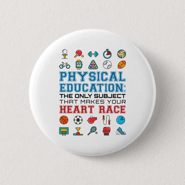 PE Teacher Phys Ed Gym Coach Heart Race 2 Inch Round Button (Front)