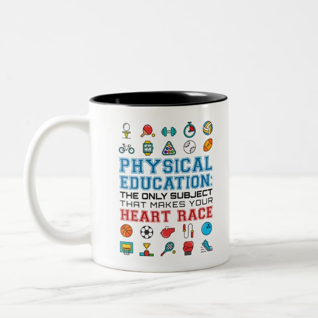 PE Teacher Phys Ed Gym Coach Heart Race Two-Tone Coffee Mug (Left)