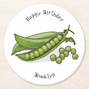 Pea cartoon illustration round paper coaster