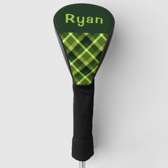 Pea Green Plaid Monogram Golf Cover Driver Head (Front)