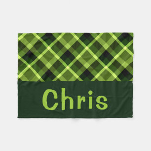 Pea Green Plaid Monogram Small Fleece Blanket