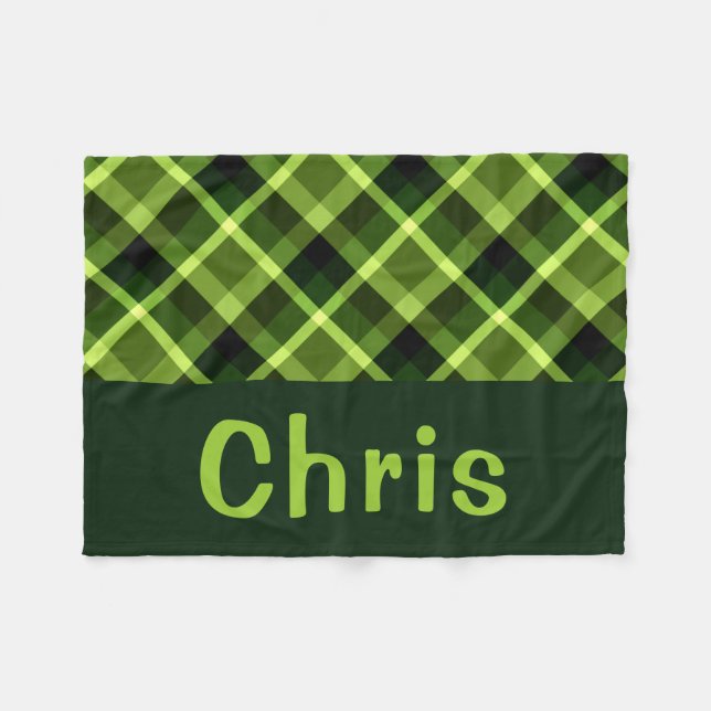 Pea Green Plaid Monogram Small Fleece Blanket (Front (Horizontal))