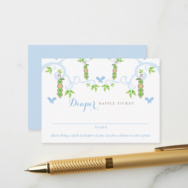Pea In A Pod Boy Baby Shower Diaper Raffle Ticket Enclosure Card (Front/Back In Situ)