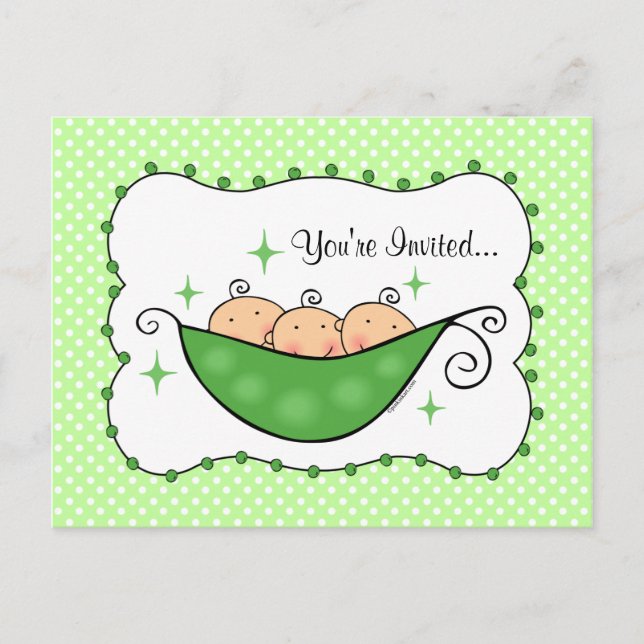 Pea In My Pod Triplets Baby Shower Postcard Invite (Front)