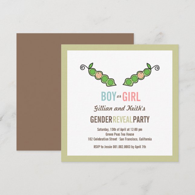 Pea in Pod Genre Révéler Baby shower Invitation (Devant / Derrière)