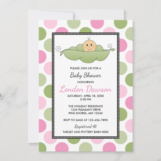 Pea Pod Girl Baby Shower Invitations │ Peau claire (Devant)