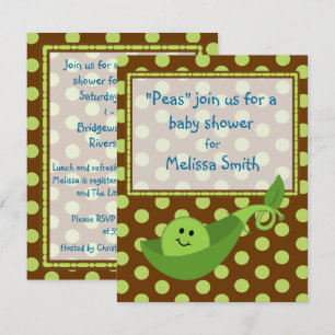 Pea Pod on Polka Dots Baby Boy Shower Invitation