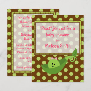 Pea Pod on Polka Dots Girl Baby Shower Invite