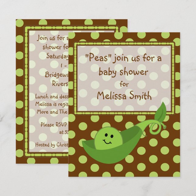Pea Pod on Polka Dots Neutral Baby Shower Invite (Front/Back)