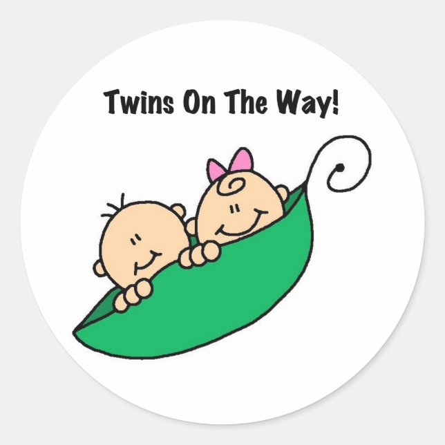 Pea Pod Twins on the Way Classic Round Sticker (Front)