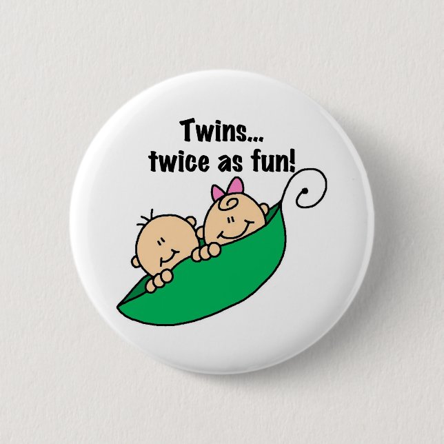 Pea Pod Twins Twice as Fun 2 Inch Round Button (Front)