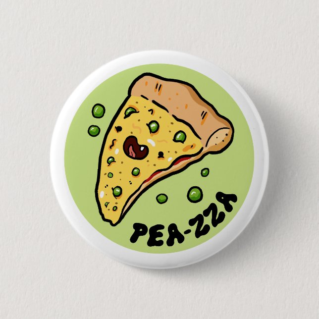 Pea-zza Cute Pizza Vegetable Pun Button Pin (Front)