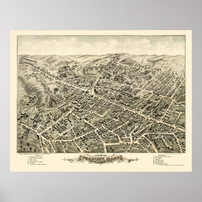 Peabody, MA Panoramic Map - 1877 Poster (Front)