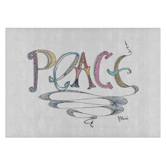 Peace 11.5 x 8 Deco Glass Cutting Board (Front)