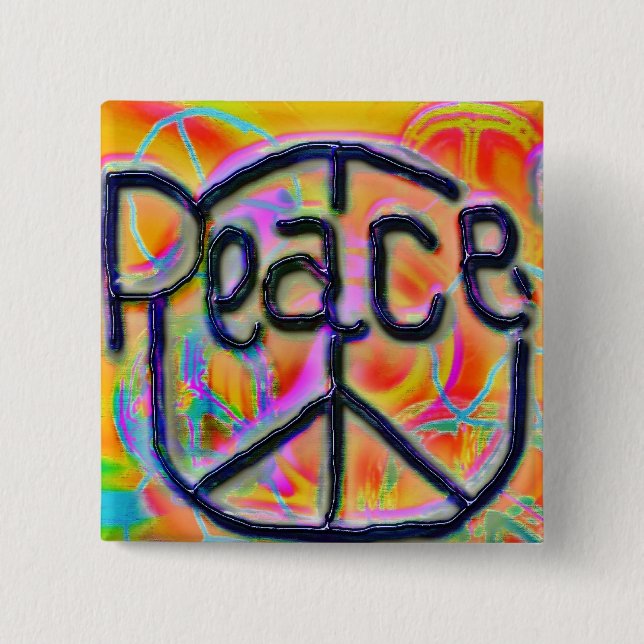 peace 2 inch square button (Front)