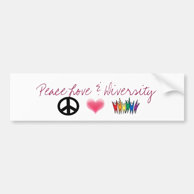 peace_4, Hearts, diversity, Peace Love & Diversity Bumper Sticker (Front)