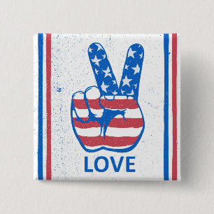 Peace American Flag Pattern 2 Inch Square Button
