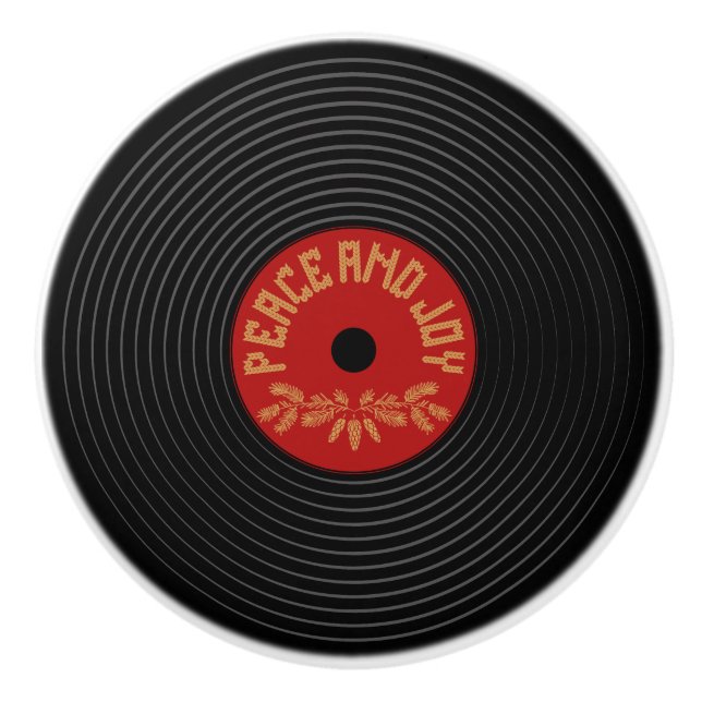 Peace an joy vinyl record design ceramic knob (Front)