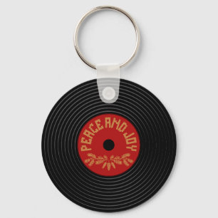 Peace an joy vinyl record design keychain