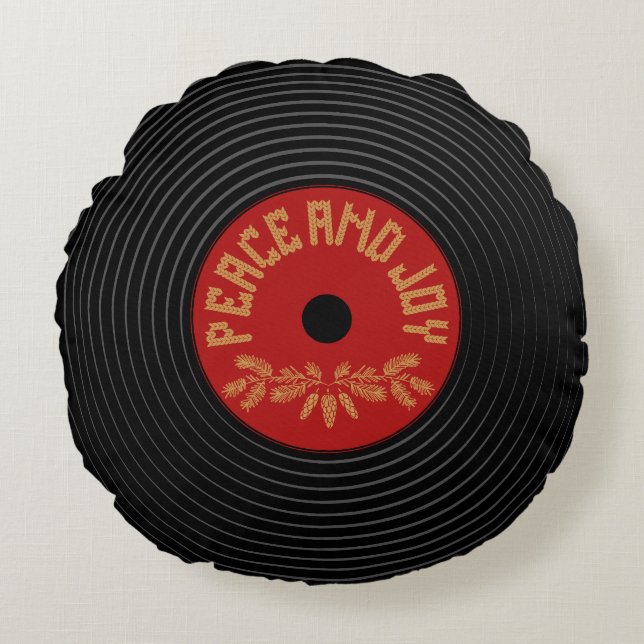 Peace an joy vinyl record design round pillow (Front)