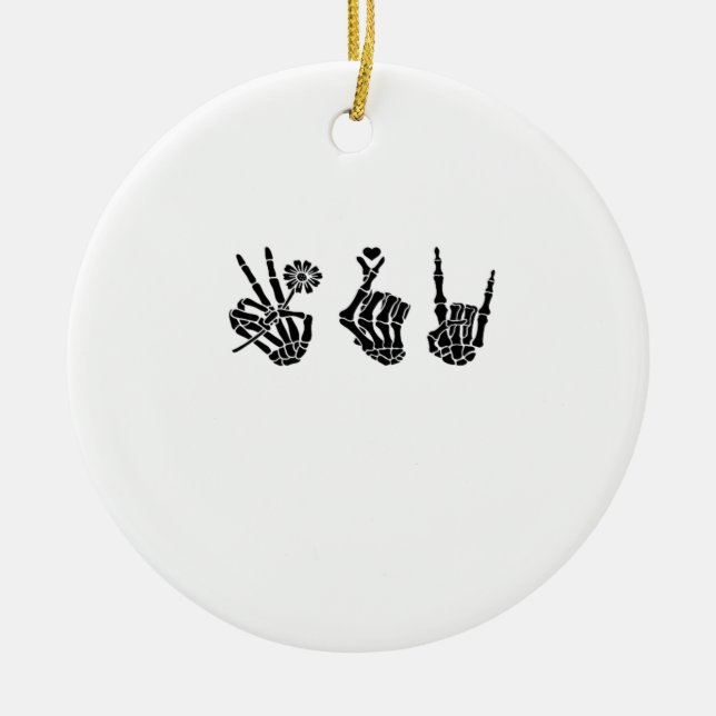 Peace And And Roll Skeleton Hands Classic Ceramic Ornament (Front)