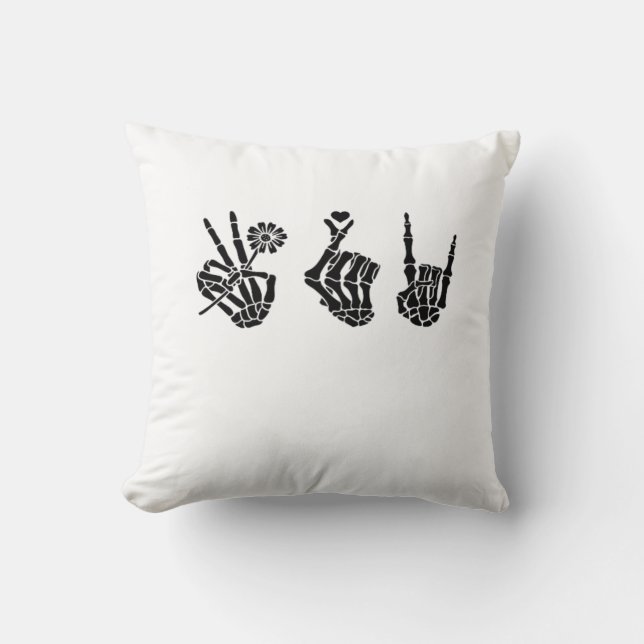 Peace And And Roll Skeleton Hands Classic Throw Pillow (Front)