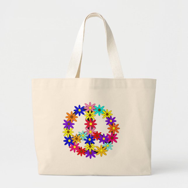 Peace and Flower Power Large Tote Bag (Front)