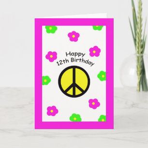Peace and Flowers 12th Birthday Card
