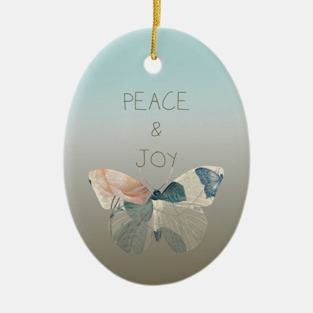 Peace and Joy Butterfly Ceramic Ornament (Front)