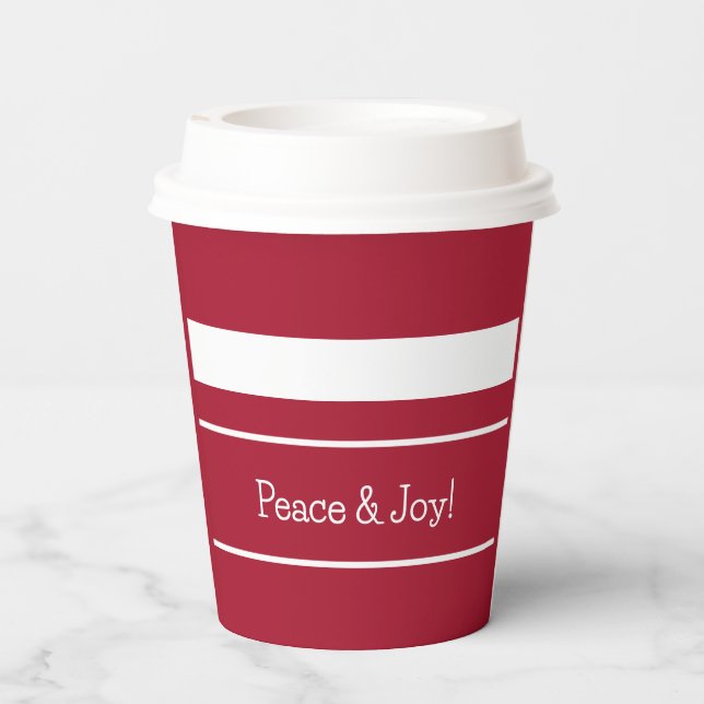 Peace and Joy Christmas Colours Red and White Paper Cups (Back)